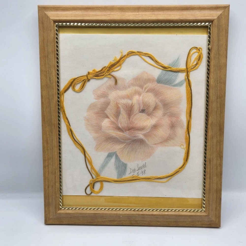 Rose Art, Colored Pencil On Paper Framed, 1998 By Joe Smith Vintage